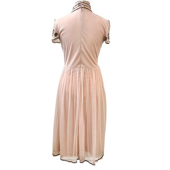 Beaded Embellished Nude Sequin Indie Dress Coquette Size 4 - Picture 9 of 15